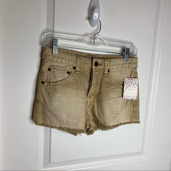Free People High Rise Khaki Cut Off Shorts 25 - Picture 2 of 9